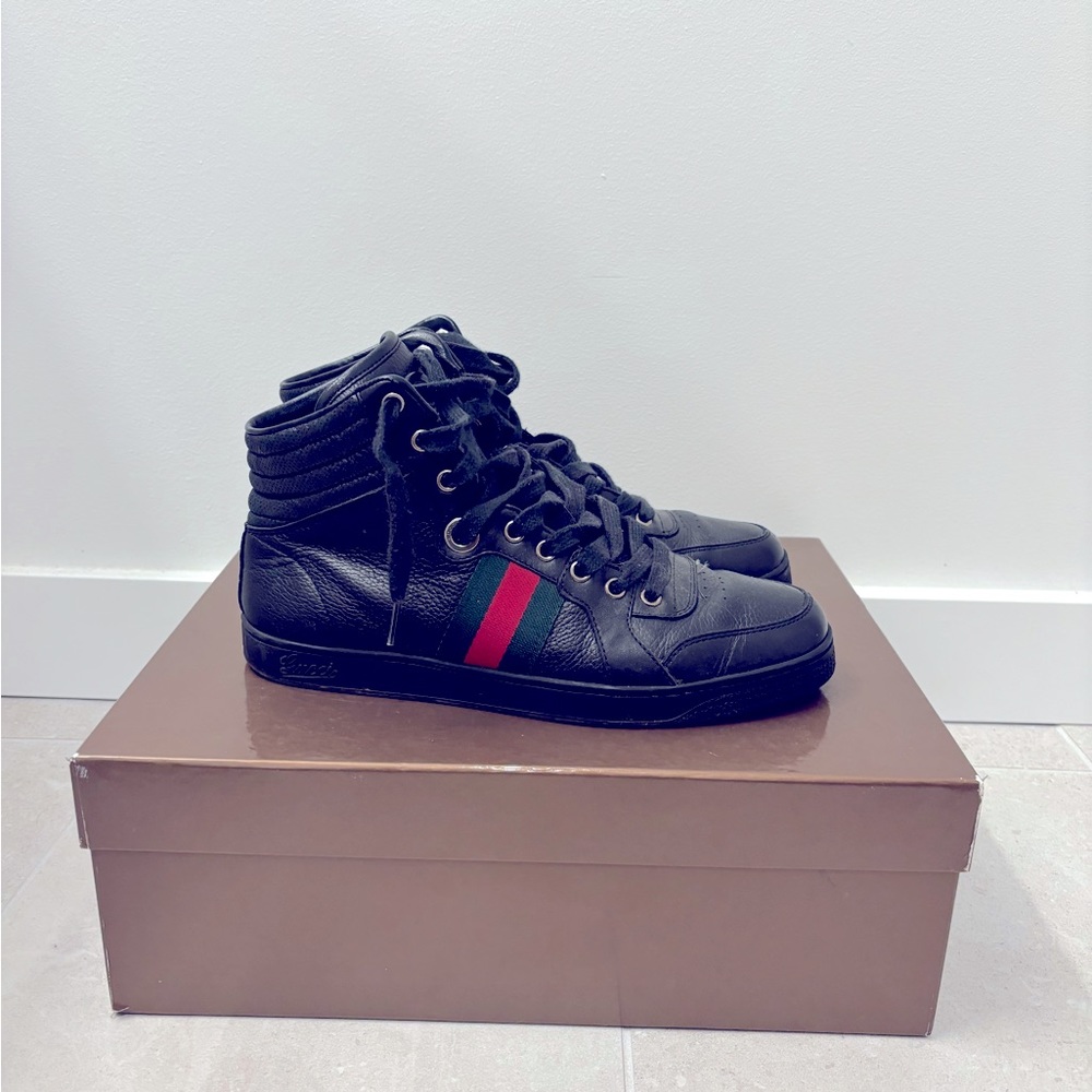 Gucci “Coda” Interlocking G High Top Black Sneakers with box